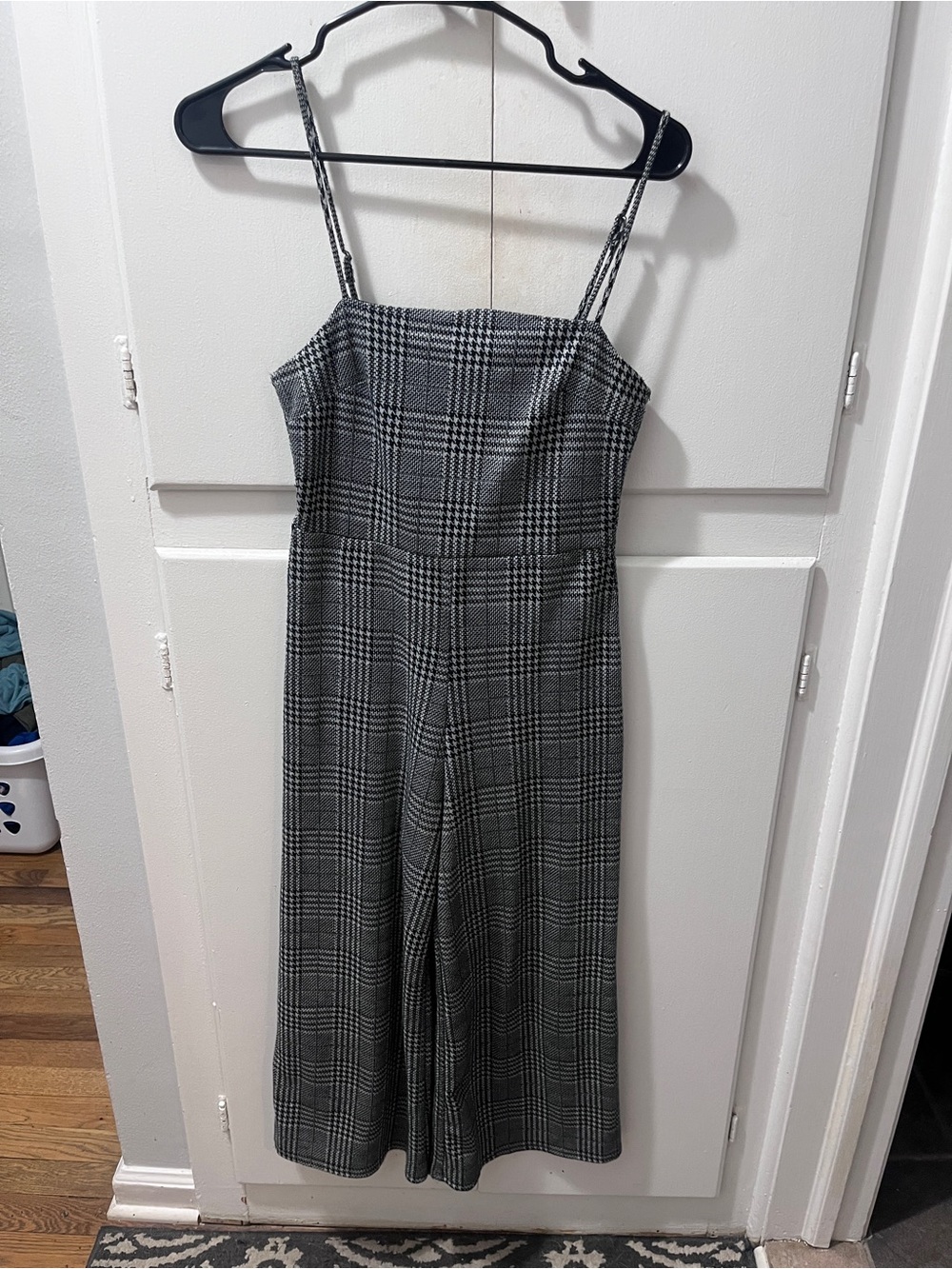 Forever 21 Gray Plaid Wide-Leg Spaghetti Strap Jumpsuit